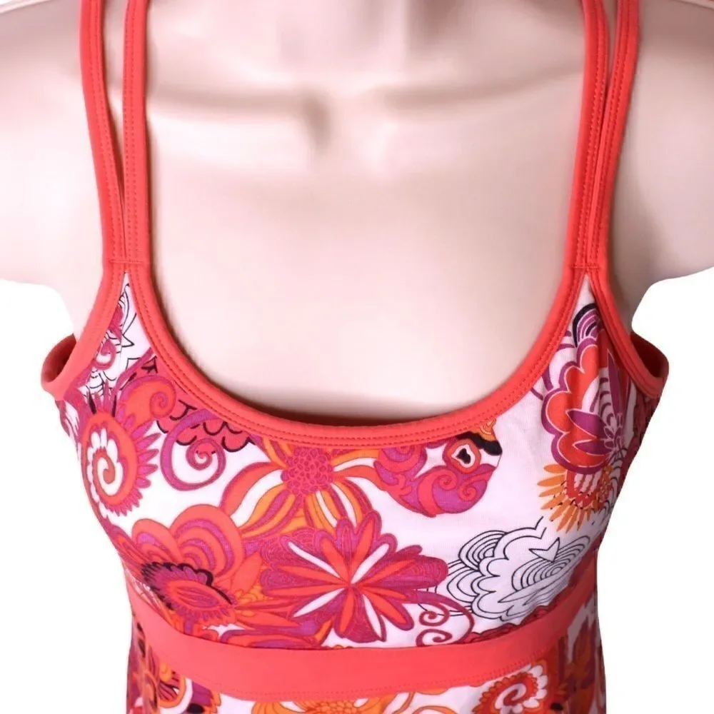 PrAna Athleisure Summer Tank Top Paisly Floral in Maroon Orange Print Sz. Small